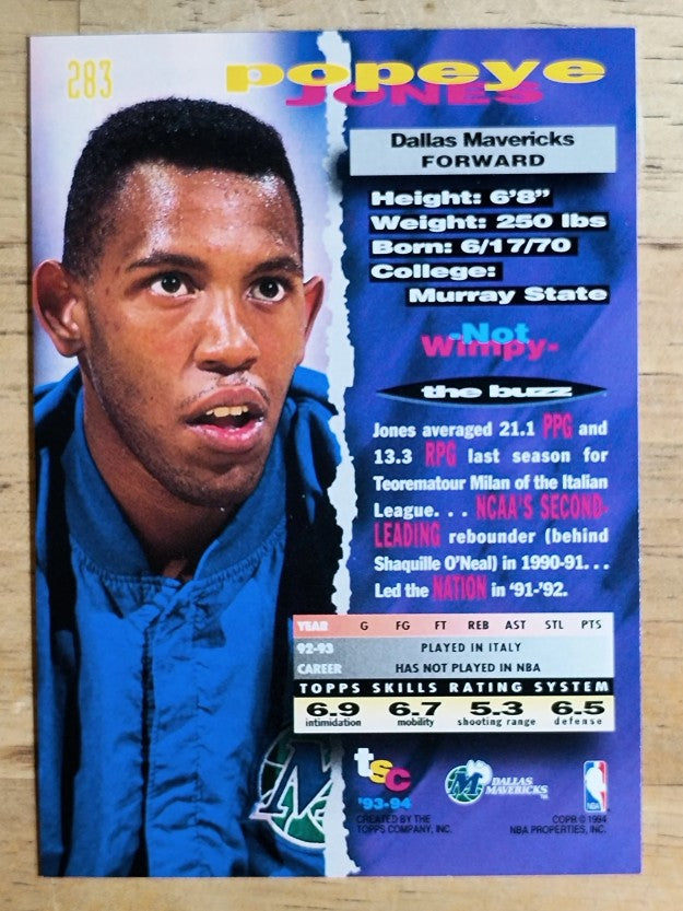 1993-94 Stadium Club #283 Popeye Jones RC
