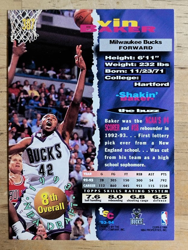 1993-94 Stadium Club #307 Vin Baker RC