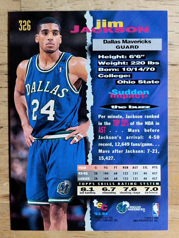 1993-94 Stadium Club #326 Jim Jackson