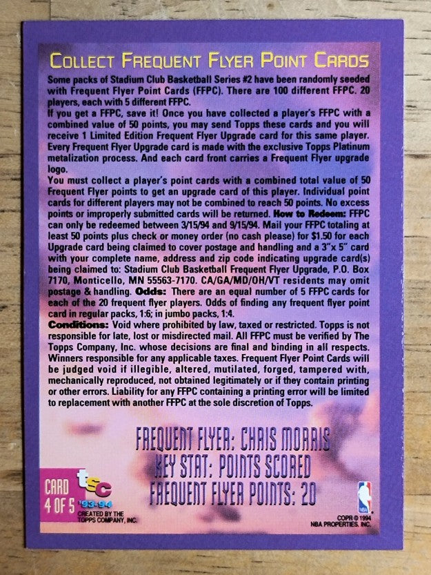 1993-94 Stadium Club Frequent Flyer Points #11 Chris Morris