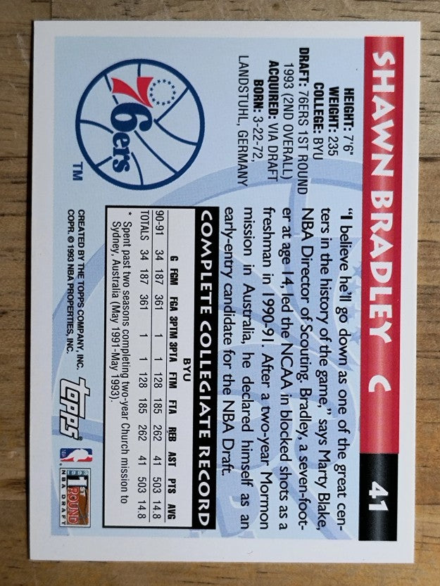 1993-94 Topps #41 Shawn Bradley RC