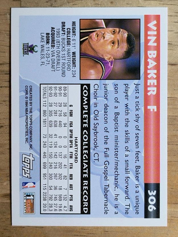 1993-94 Topps #306 Vin Baker RC
