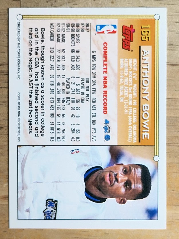 1993-94 Topps Gold #165 Anthony Bowie