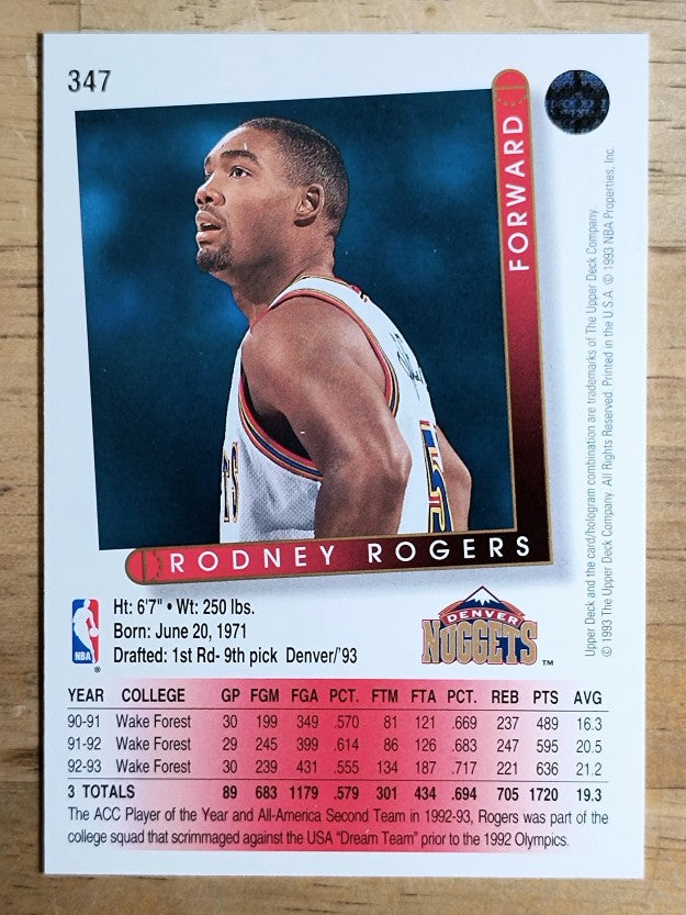 1993-94 Upper Deck #347 Rodney Rogers RC