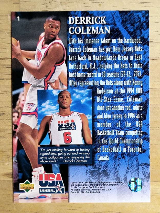1994 Upper Deck USA #1 Derrick Coleman/Player Quotebook