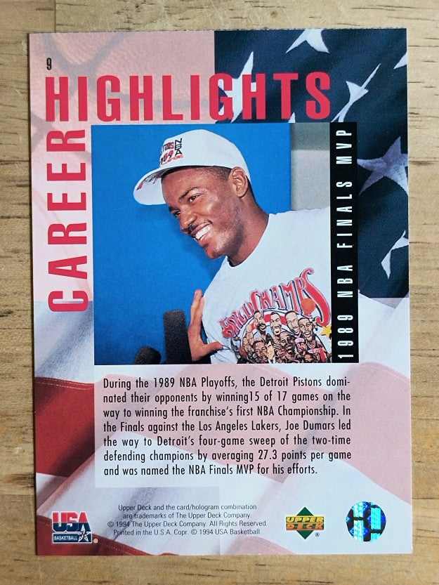 1994 Upper Deck USA #9 Joe Dumars/1989 NBA Finals MVP