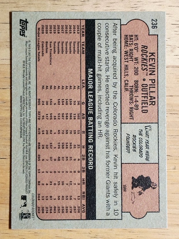 2021 Topps Heritage #236 Kevin Pillar