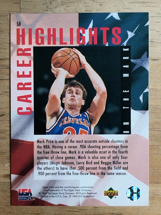1994 Upper Deck USA Gold Medal #58 Mark Price/On The Mark