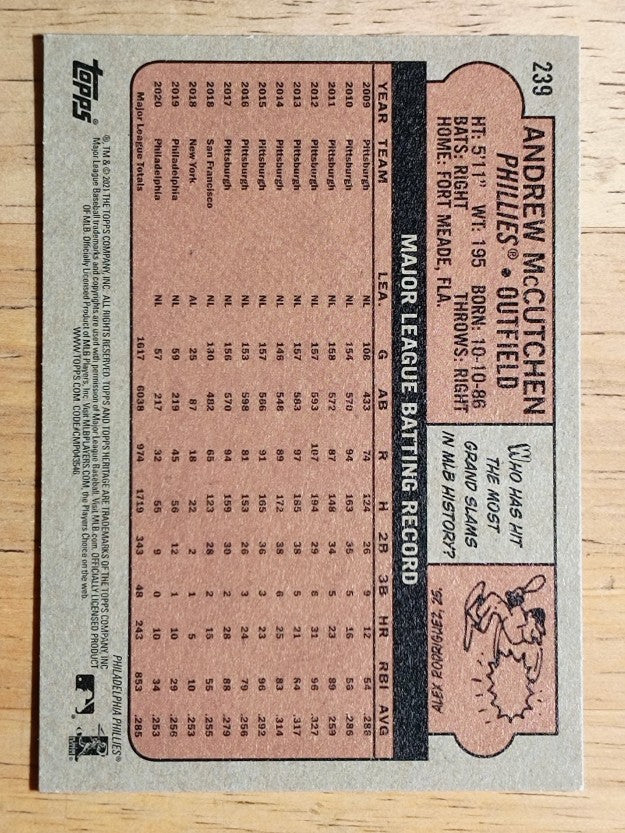 2021 Topps Heritage #239 Andrew McCutchen