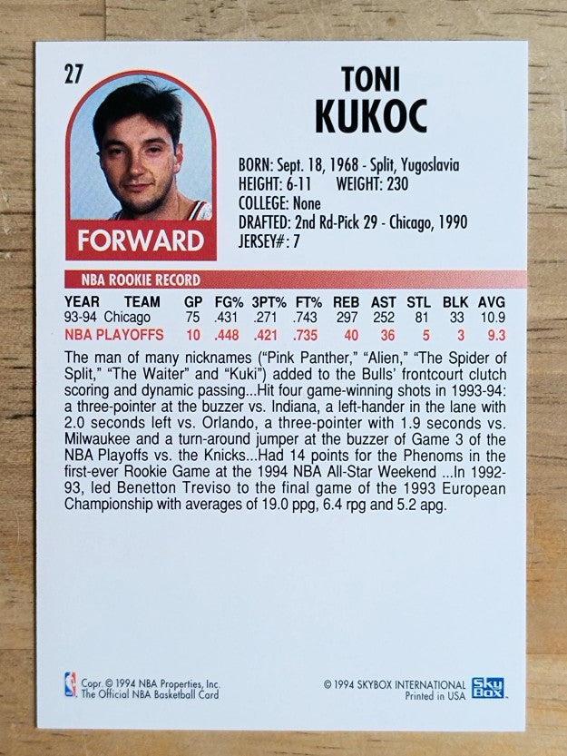 1994-95 Hoops #27 Toni Kukoc