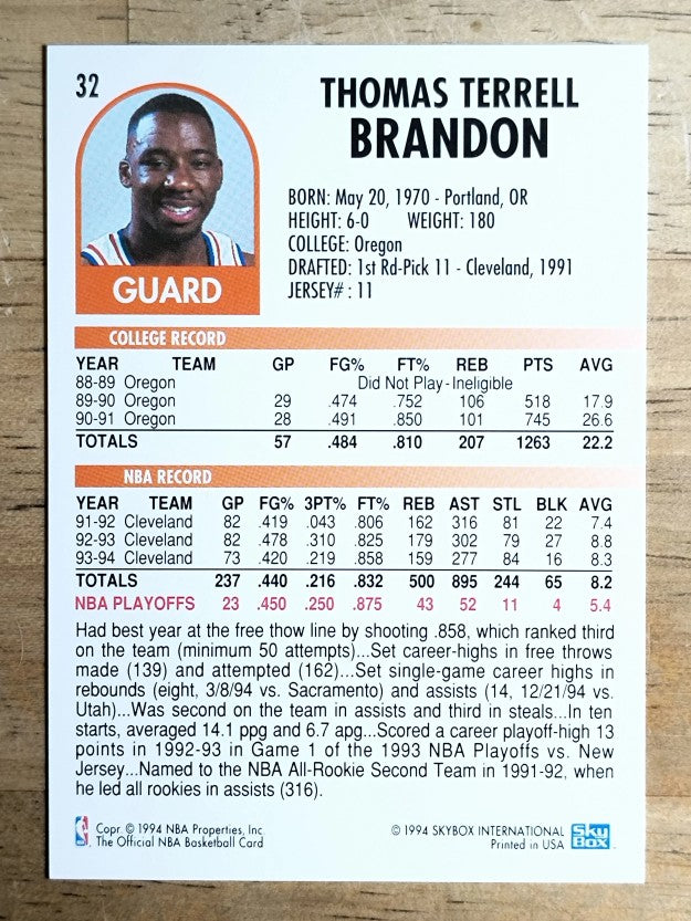 1994-95 Hoops #32 Terrell Brandon