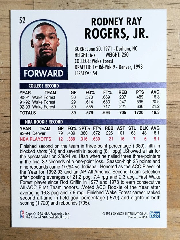 1994-95 Hoops #52 Rodney Rogers