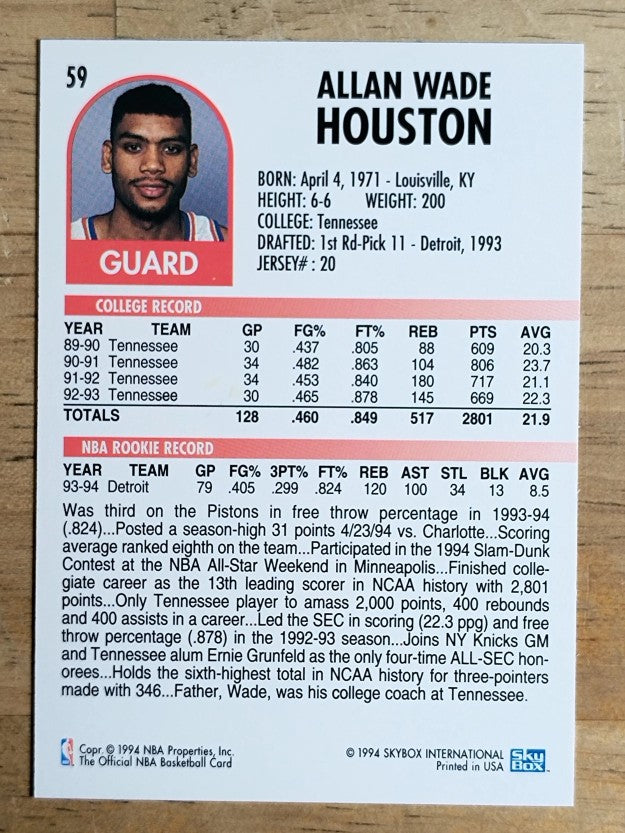 1994-95 Hoops #59 Allan Houston