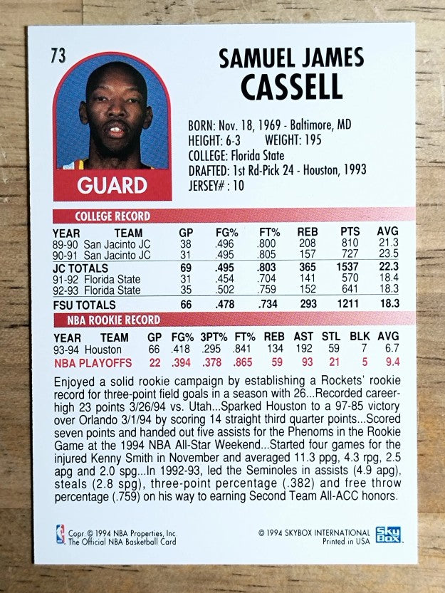 1994-95 Hoops #73 Sam Cassell