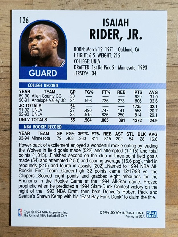 1994-95 Hoops #126 Isaiah Rider