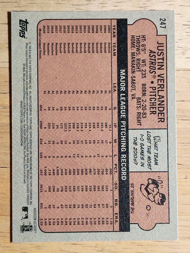 2021 Topps Heritage #247 Justin Verlander