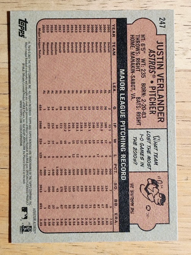 2021 Topps Heritage #247 Justin Verlander