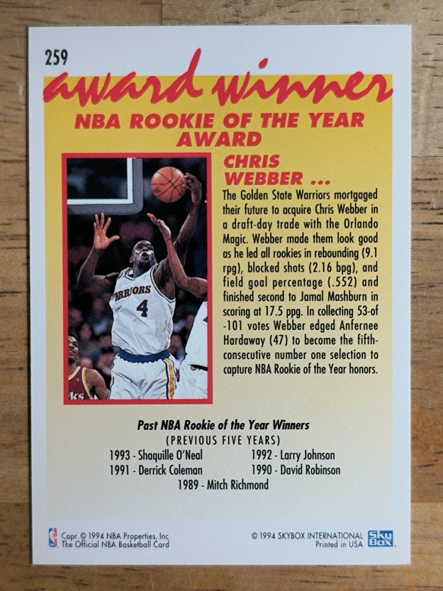 1994-95 Hoops #259 Chris Webber AW