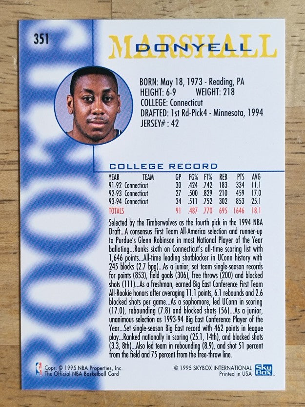 1994-95 Hoops #351 Donyell Marshall RC