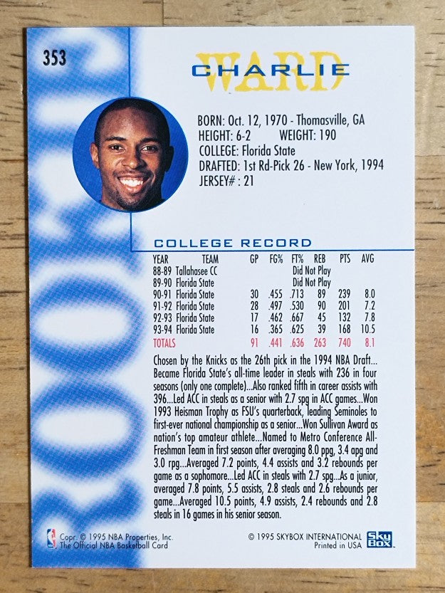 1994-95 Hoops #353 Charlie Ward RC