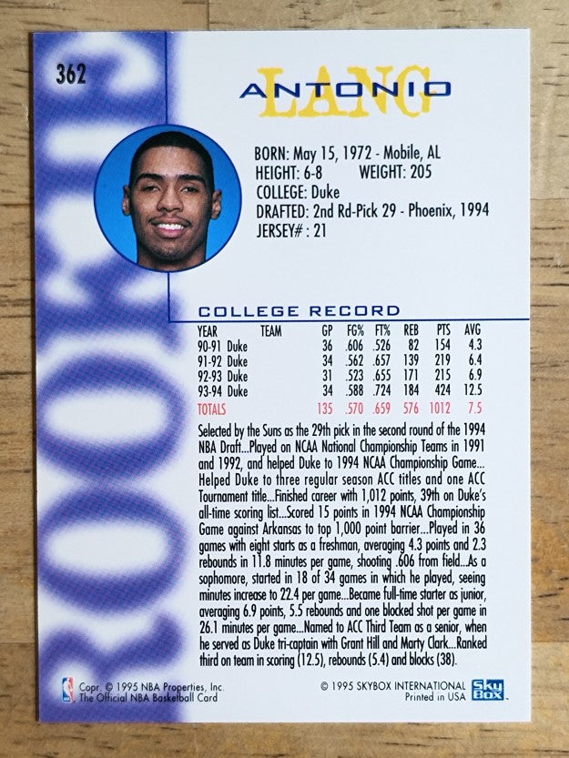 1994-95 Hoops #362 Antonio Lang RC
