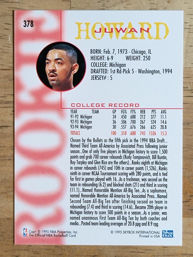 1994-95 Hoops #378 Juwan Howard RC