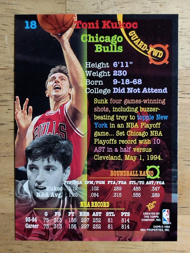 1994-95 Stadium Club #18 Toni Kukoc