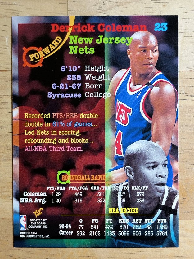 1994-95 Stadium Club #23 Derrick Coleman