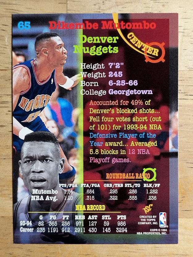 1994-95 Stadium Club #65 Dikembe Mutombo