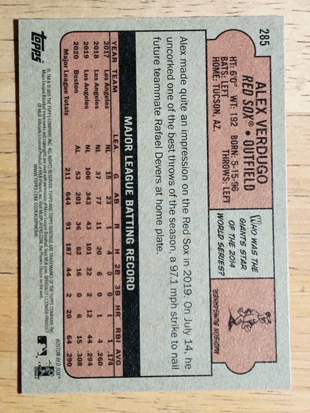 2021 Topps Heritage #285 Alex Verdugo