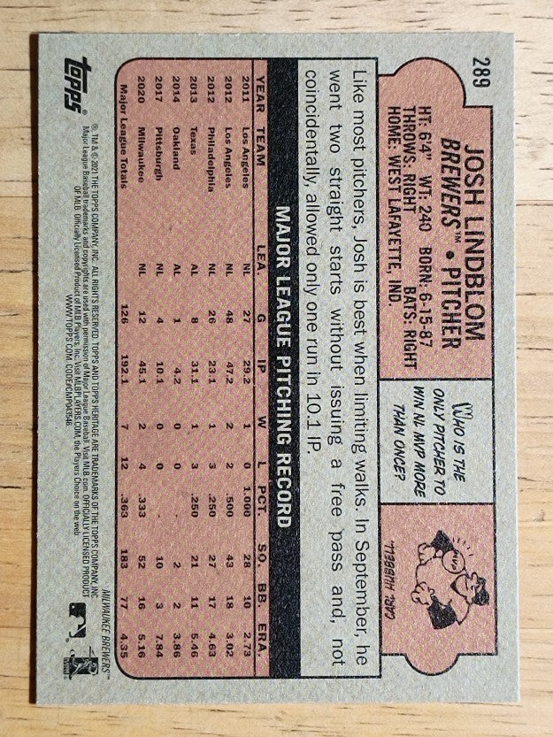 2021 Topps Heritage #289 Josh Lindblom