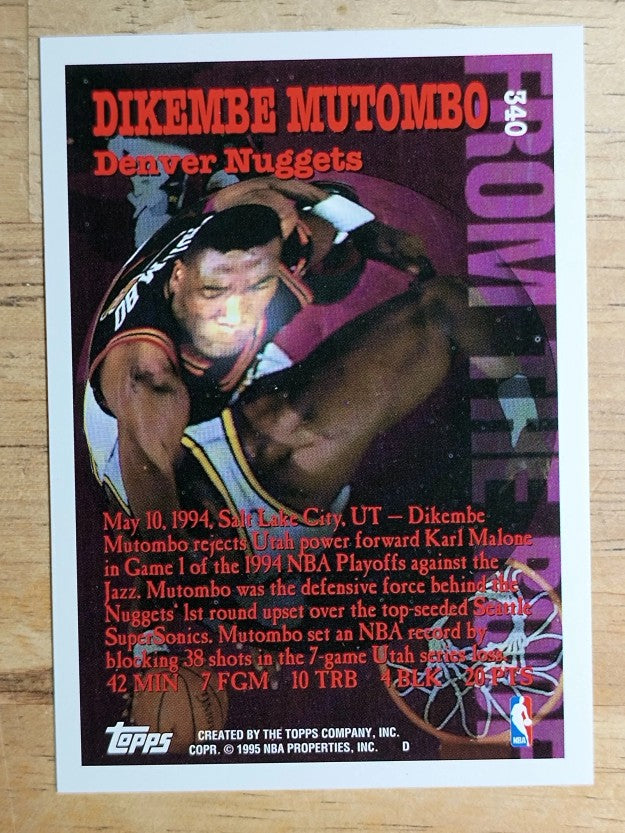 1994-95 Topps #340 Dikembe Mutombo FTR
