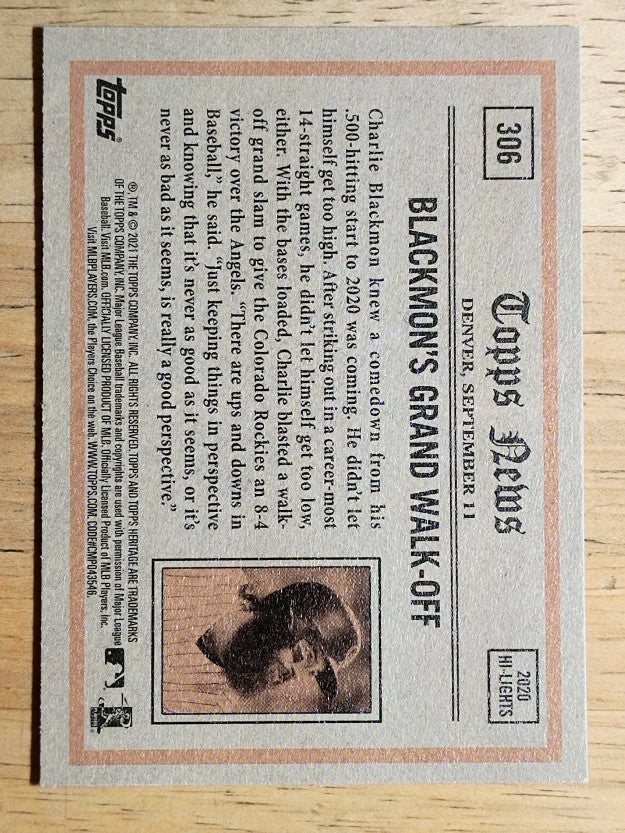 2021 Topps Heritage #306 Charlie Blackmon IA