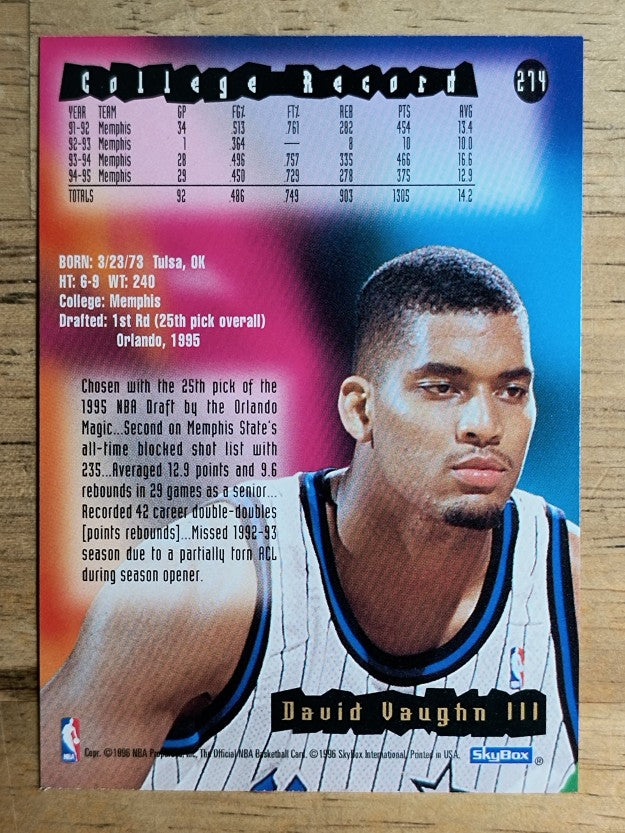 1995-96 Hoops #274 David Vaughn RC