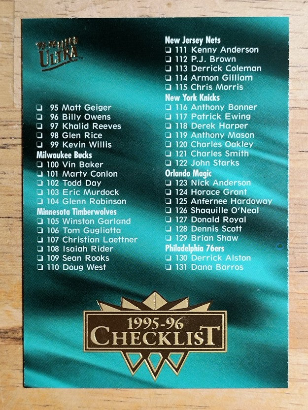 1995-96 Ultra #199 Checklist (95-190)