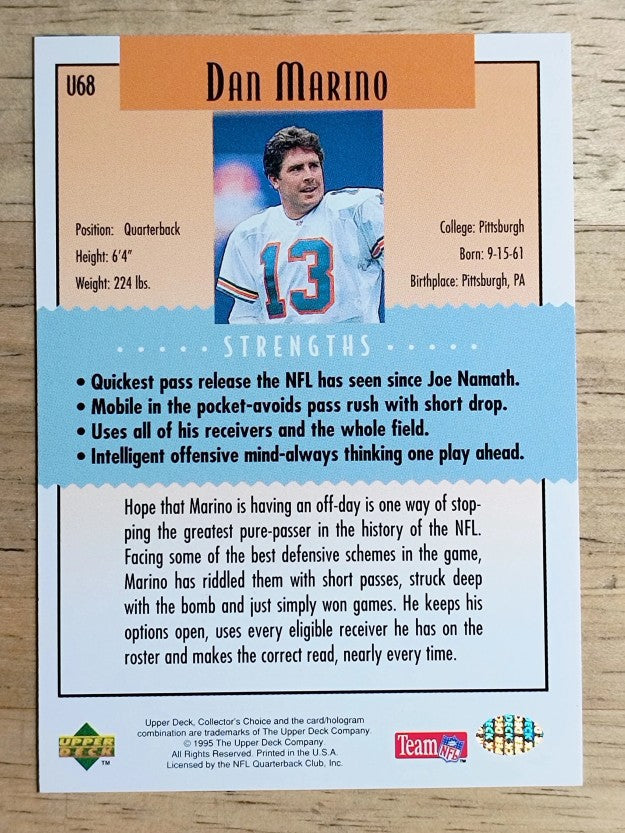 1995 Collector's Choice Update #U68 Dan Marino K