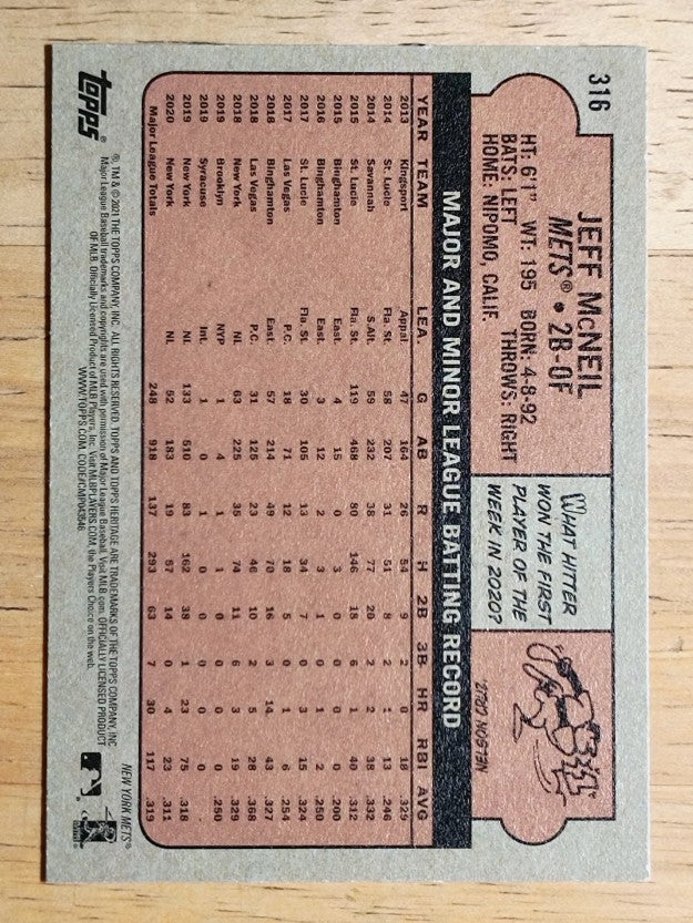 2021 Topps Heritage #316 Jeff McNeil