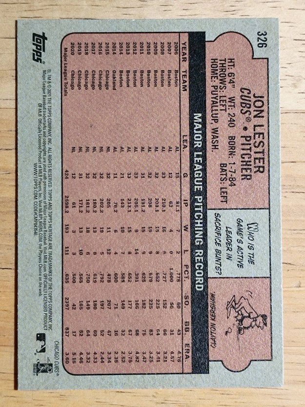 2021 Topps Heritage #326 Jon Lester