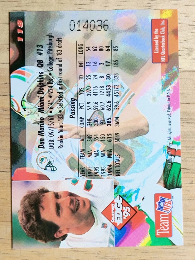 1995 Collector's Edge Gold Logo #118 Dan Marino