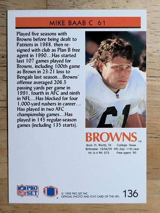 1992 Pro Set #136 Mike Baab