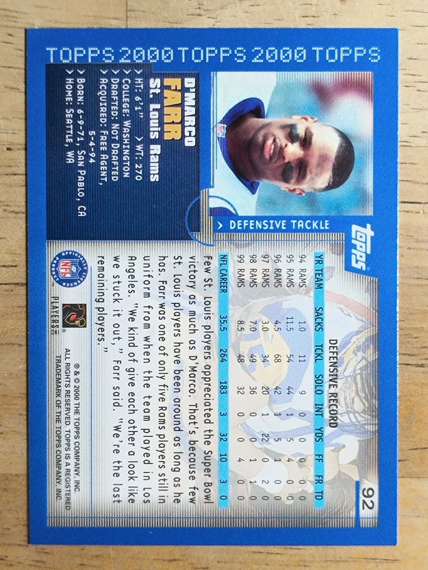 2000 Topps Collection #92 D'Marco Farr