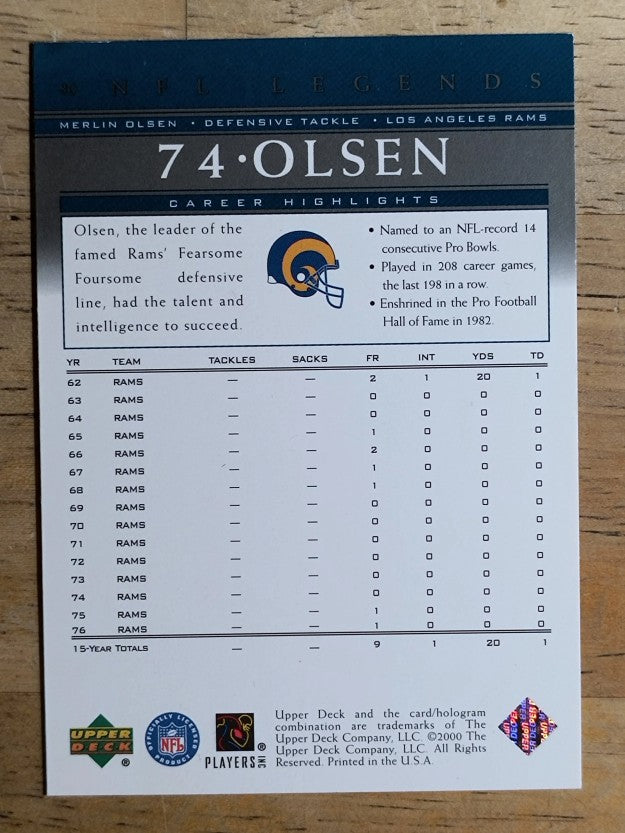 2000 Upper Deck Legends #80 Merlin Olsen