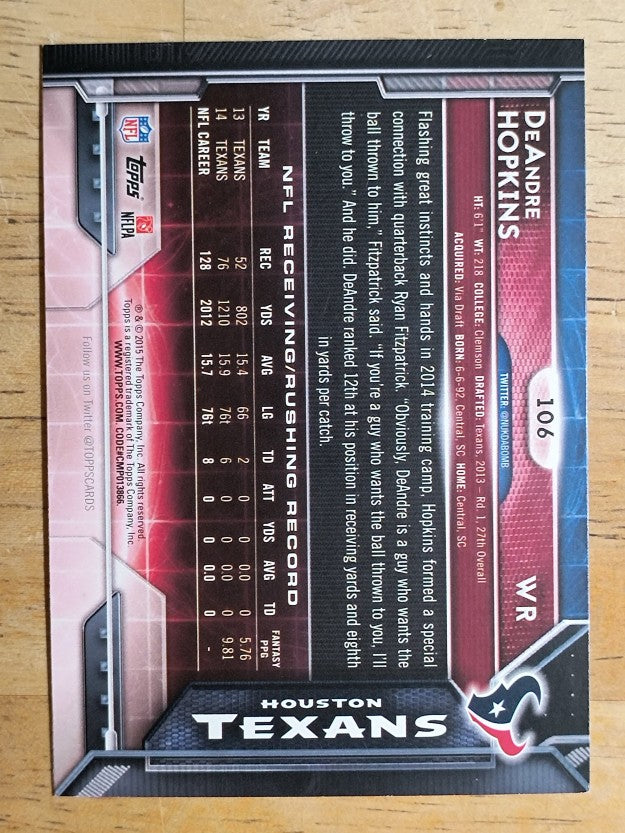 2015 Topps #106 DeAndre Hopkins