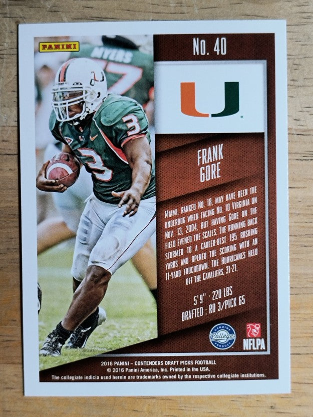 2016 Panini Contenders Draft Picks #40 Frank Gore