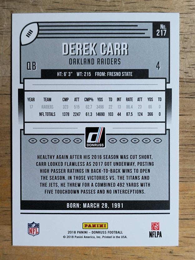 2018 Donruss #217 Derek Carr