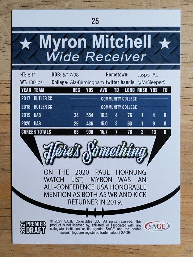 2021 SAGE HIT #25 Myron Mitchell