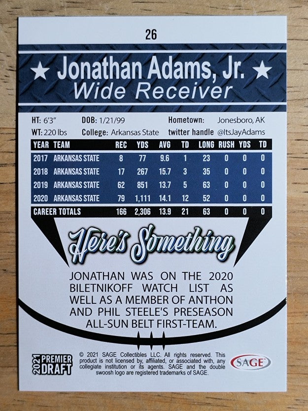 2021 SAGE HIT #26 Jonathan Adams Jr.