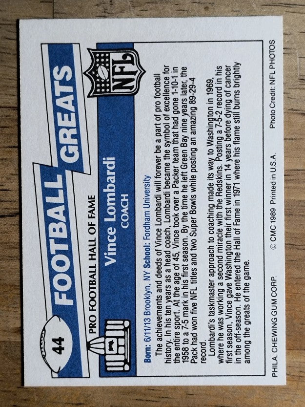 1989 Swell Greats #44 Vince Lombardi