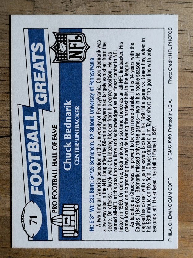 1989 Swell Greats #71 Chuck Bednarik