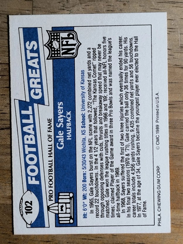 1989 Swell Greats #102 Gale Sayers